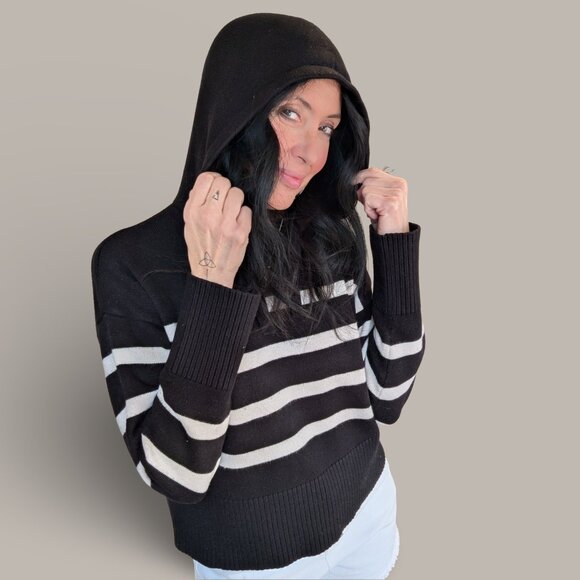 Primark Black and White Striped Hooded Sweater - Medium - Picture 2 of 10